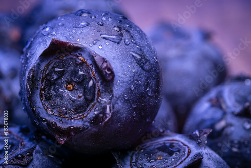 Blueberries close-up. Vaccinium myrtillus. Macro of fresh blueberry berries photo