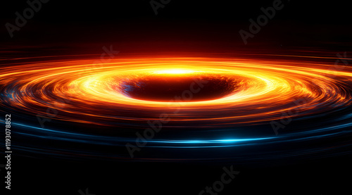 Abstract black hole and wormhole in space, glowing lines forming circular shapes. Abstract background with colorful energy waves and light effects. 