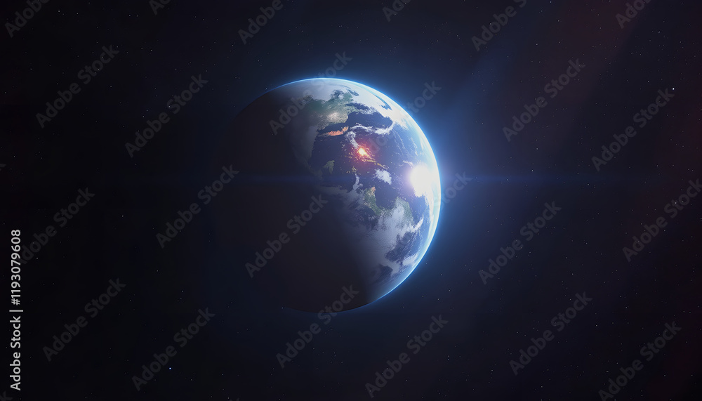 Fototapeta premium earth in deep space, glowing neon, with white tones