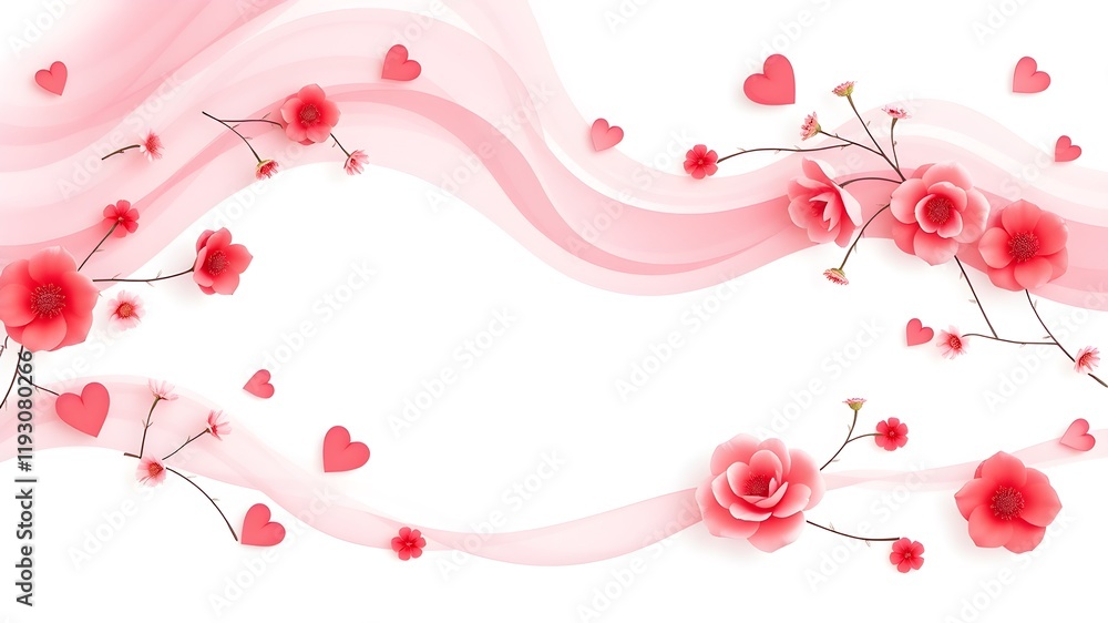 Abstract pastel waves with floral accents background Abstract pastel waves with floral accents background