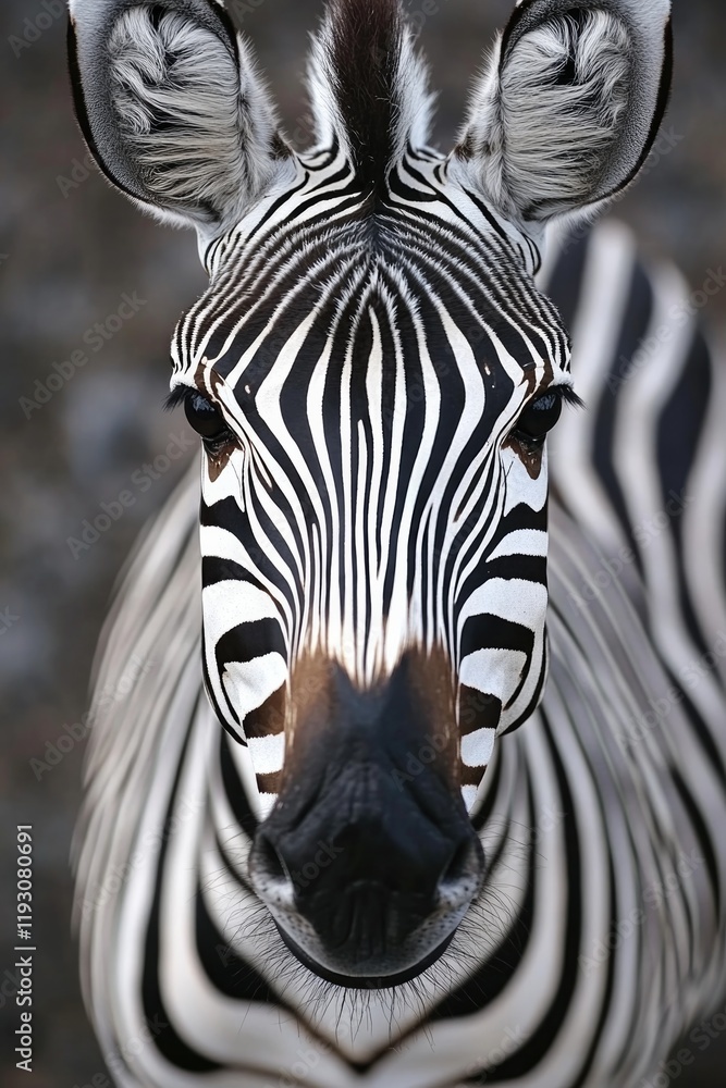 Naklejka premium Striking close-up of zebra showcasing unique black and white str
