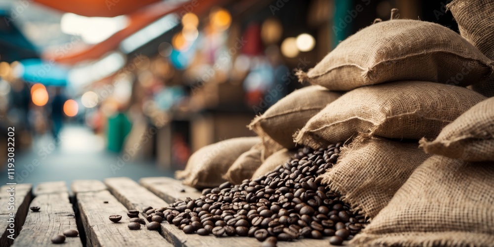Coffee Beans in Burlap Sacks at a Market Coffee Beans in Burlap Sacks at a Market