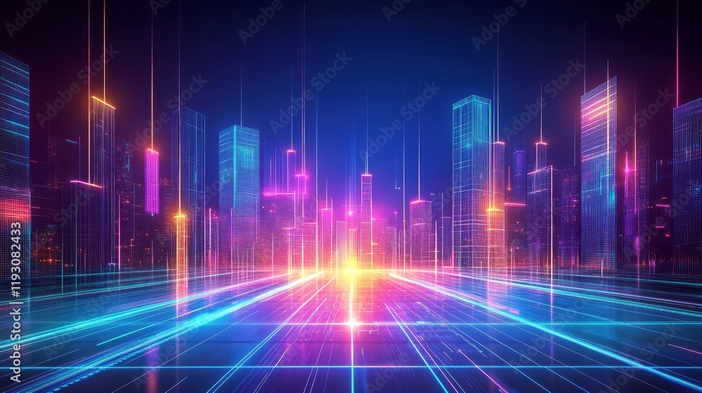 Futuristic cityscape with glowing neon lights and skyscrapers, Futuristic cityscape with glowing neon lights and skyscrapers,