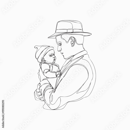 line art happy father holding his son on neck illustration vector hand drawn isolated on white background
