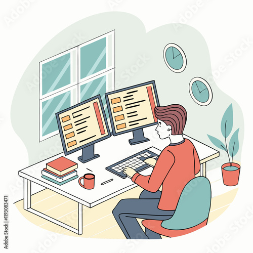 Programmer working on web development code. Engineer programming in python, php and java script on computer.
