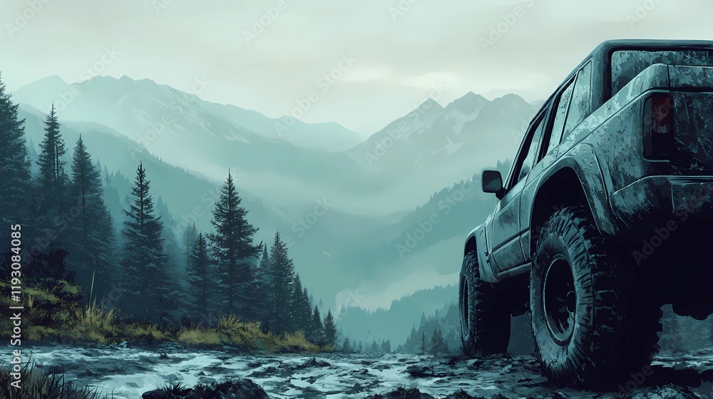 Premium off-road tire built for challenging terrains with aggressive tread pattern for enhanced stability style book illustration Premium off-road tire built for challenging terrains with aggressive tread pattern for enhanced stability style book illustration