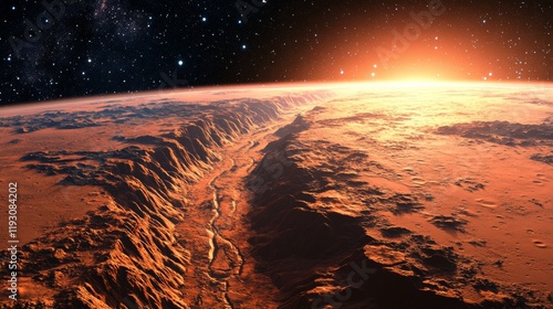 Martian Sunrise: A Breathtaking Valles Marineris Vista photo