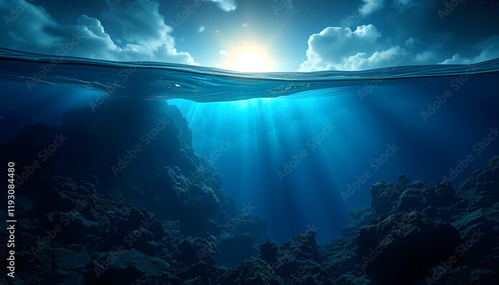 Fototapeta premium earth went underwater of the ocean, Side lit, with white tones