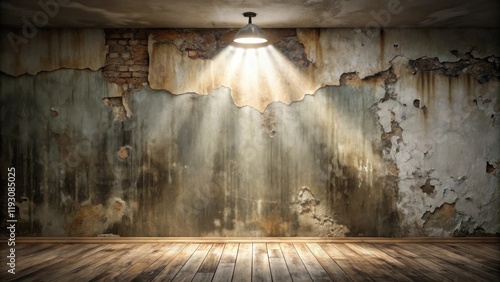 Wallpaper Mural Distressed Wall and Wooden Floor Room Interior with Single Light Source Torontodigital.ca