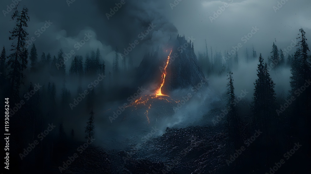 Fototapeta premium a active vulcano with lava and magma