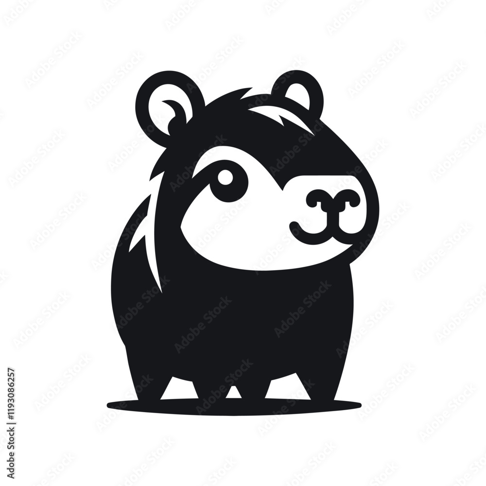 Naklejka premium Capybara cartoon, black silhouette on a white background. Isolated vector