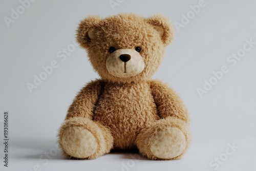 Soft teddy bear with warm expression, inviting comfort and nosta