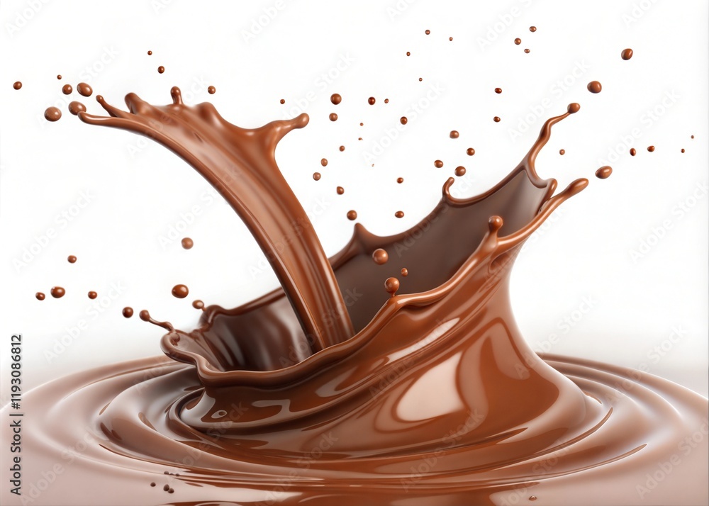 Chocolate Liquid Splash with Drops, Isolated on White Background - Cocoa Drink Flying Splash Chocolate Liquid Splash with Drops, Isolated on White Background - Cocoa Drink Flying Splash