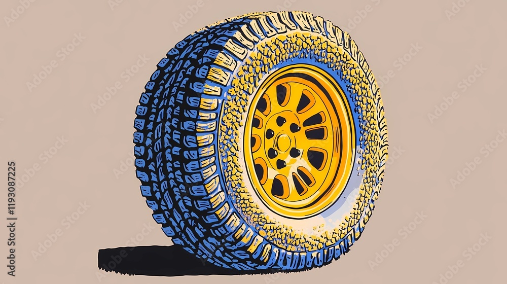 Obraz premium Premium off-road tire built for challenging terrains with aggressive tread pattern for enhanced stability style book illustration