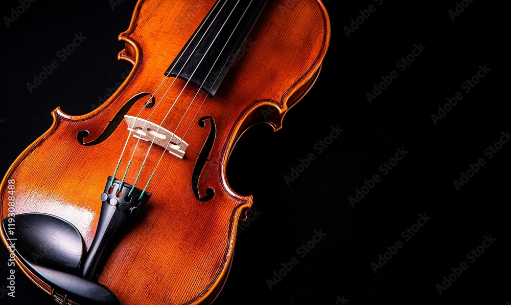 Classic violin on black background, close-up, ideal for music projects Classic violin on black background, close-up, ideal for music projects