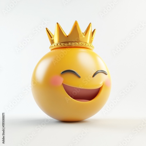 Joyful King Emoji: A 3D Render of a Smiling Emoji Wearing a Golden Crown