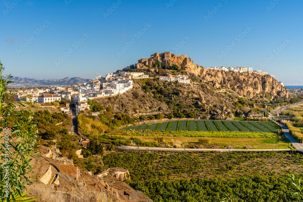 Fototapeta premium Castle and whitewashed architecture of Salobrena in Granada district, Andalucia, Spain