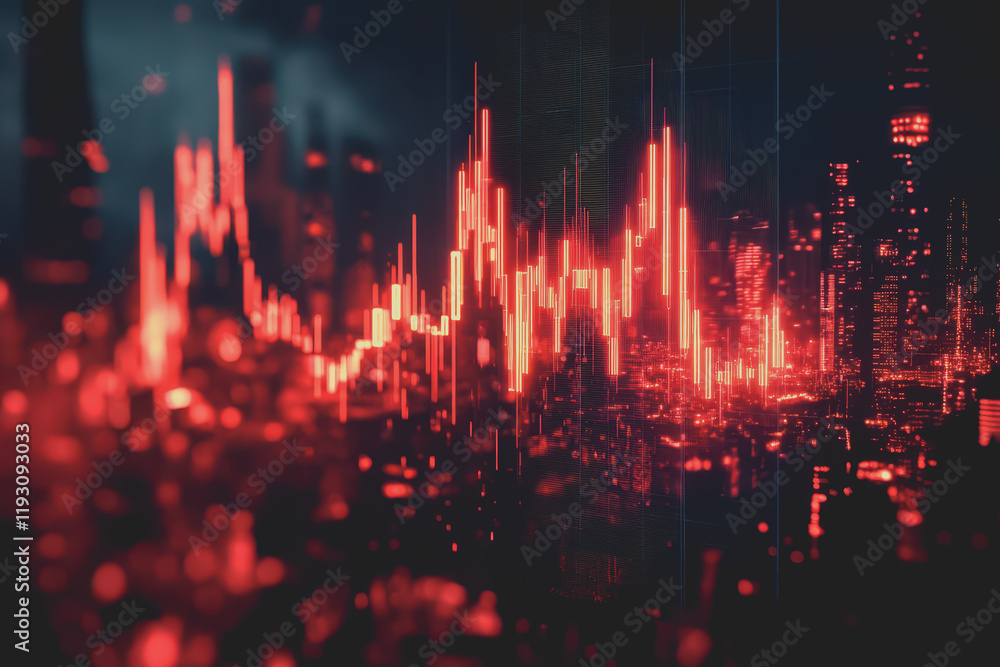 Business struggle, holographic price decline, futuristic financial collapse, dark tech interface. Business struggle, holographic price decline, futuristic financial collapse, dark tech interface.