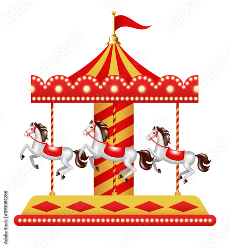 Carousel. Merry go round. Vector 3d clipart isolated on white background.