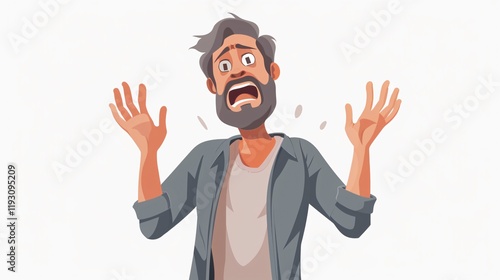 Mature Man Experiencing Fear on White Background Cartoon Vector Illustration