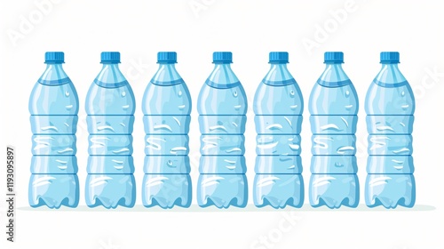 Rows of Plastic Bottles with Pure Water on White Background