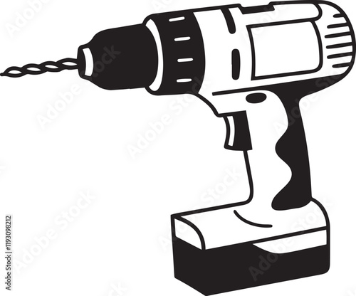 Electric drill silhouette vector art on white background