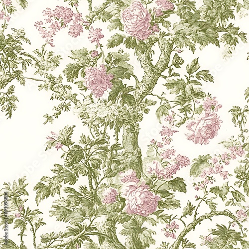 Timeless Seamless Toile de Jouy Floral Pattern for Vintage Decor