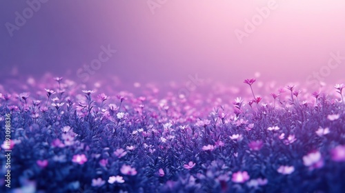 Vibrant and delicate purple flowers in a lush calming meadow with a soft and blurred backdrop creating a peaceful and romantic atmosphere  The image showcases the beauty and tranquility of nature