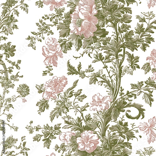 Timeless Toile de Jouy Seamless Floral Pattern in Soft Colors