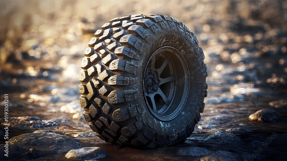 Rugged off-road tire with deep and wide tread for superior off-road handling style book illustration Rugged off-road tire with deep and wide tread for superior off-road handling style book illustration