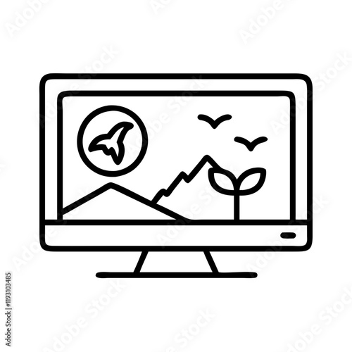 tv with a nature documentary icon, tv with a nature documentary line art - simple line art of tv with a nature documentary, perfect for tv with a nature documentary logos and icons and themed design