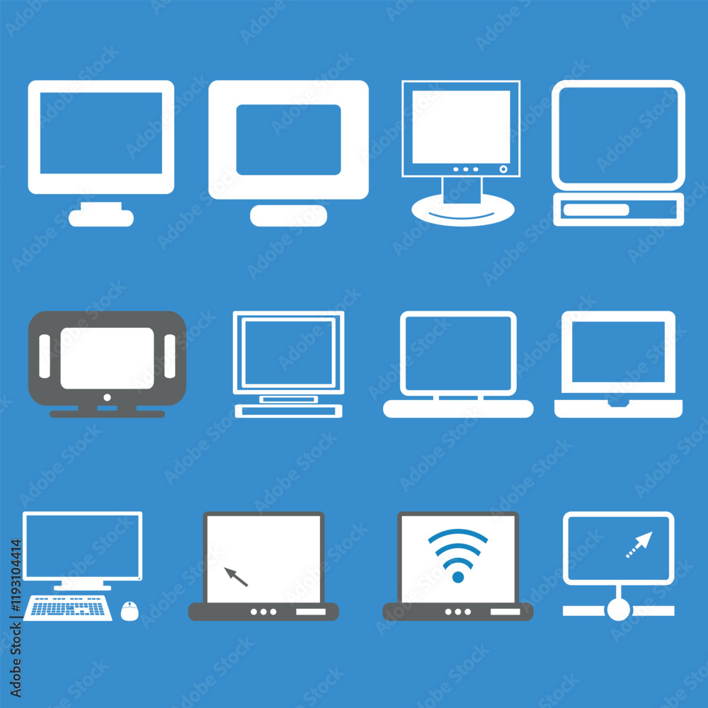 Laptop, computer, monitor icon collection. Stock vector. Laptop, computer, monitor icon collection. Stock vector.