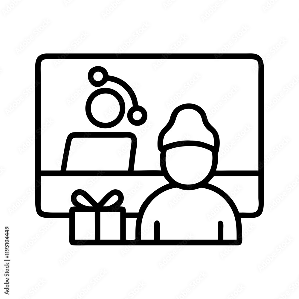 Fototapeta premium watching a holiday movie icon, watching a holiday movie line art - simple line art of watching a holiday movie, perfect for watching a holiday movie logos and icons and themed design