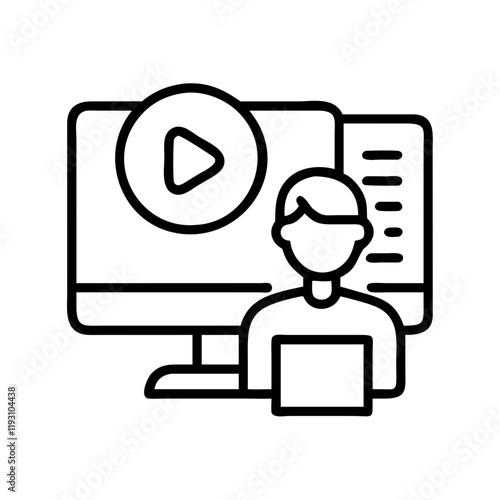 watching a documentary icon, watching a documentary line art - simple line art of watching a documentary, perfect for watching a documentary logos and icons and themed design
