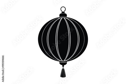 Silhouette illustration of a spherical Chinese lantern with diagonal ridges.eps