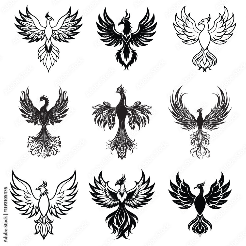 Collection of Phoenix mythology Bird vector illustration Collection of Phoenix mythology Bird vector illustration
