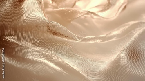 This image showcases a beautifully textured, glossy fabric with gentle waves and sheen. The soft golden hue adds warmth to the smooth surface. photo