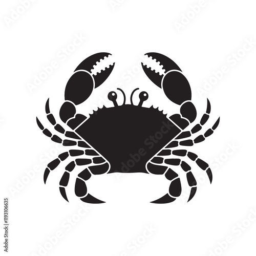 A crab silhouette is a simplified, solid-colored outline of a crab, highlighting its distinct features such as claws, legs, and shell. It is commonly used in logos, decorations, and artwork to symbol