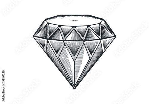 Vintage Diamond Woodcut Engraving Style Vector Illustration with Detailed Geometric Facets