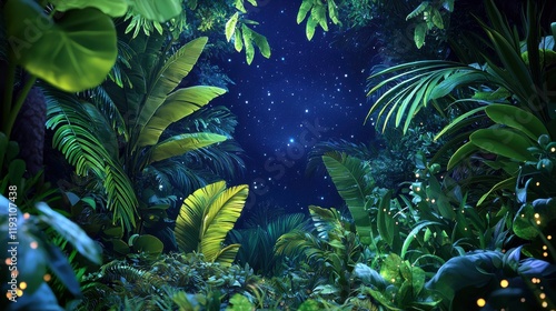 Cosmic religious of a lush jungle nighttime sky digital art tropical environment low angle view photo