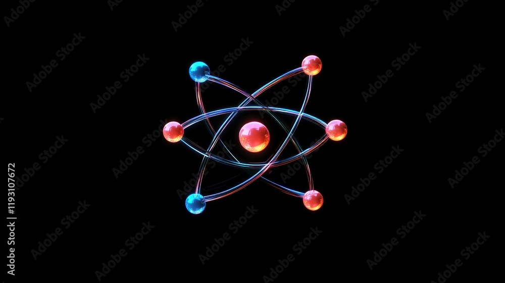 A high-tech 3D atom model, with bright, detailed colors to highlight the structure of the atom.