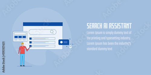 AI based search results, Artificial intelligence integrated with Search engine, AI search results. Vector landing page concept.