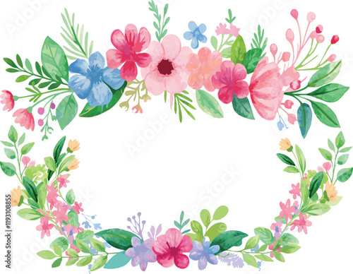 Watercolor Floral Frame with Oval Centerpiece