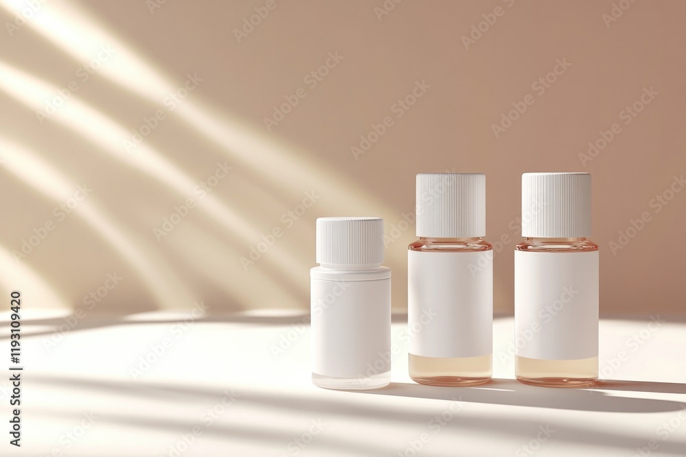 Elegant arrangement of minimalist bottles casting soft shadows o