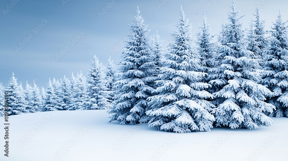 Snow-covered pine trees in a winter landscape. Snow-covered pine trees in a winter landscape.