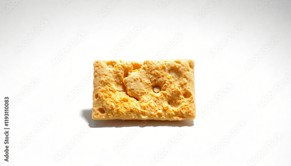Single Crunchy Cheese Cracker Broken Close up Studio Shot White Background Single Crunchy Cheese Cracker Broken Close up Studio Shot White Background