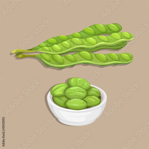 Stinky Bean Vegetable Set Illustration Vector