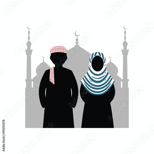 Vector Illustration of Muslim Couple Icon