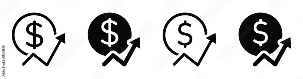 Dollar coin with growth arrow vector icon. Dollar rate increase vector icon design set Dollar coin with growth arrow vector icon. Dollar rate increase vector icon design set