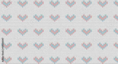 Pink and blue heart knitted pattern, Festive Sweater Design. Seamless Knitted Pattern